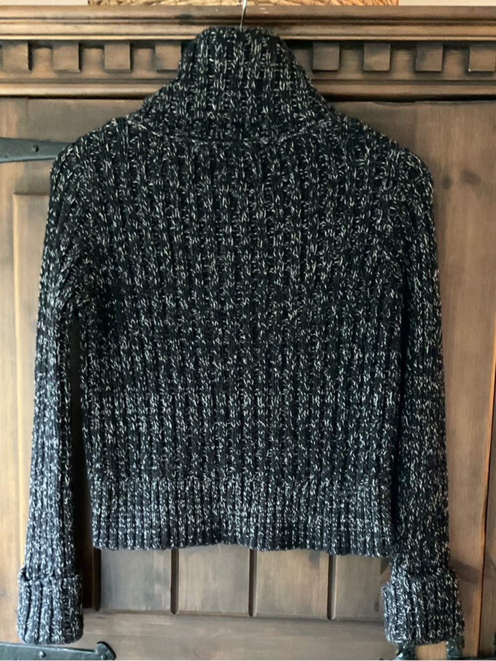Free People Black White Marled Cable Knit Cropped Turtleneck Sweater Size S - Picture 7 of 10